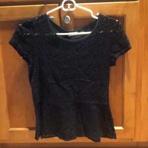 DKNYC black lace peplum short sleeve top